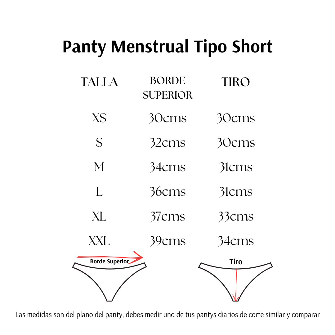 Panty Menstrual Tipo Short - Flujo abundante Tiro alto